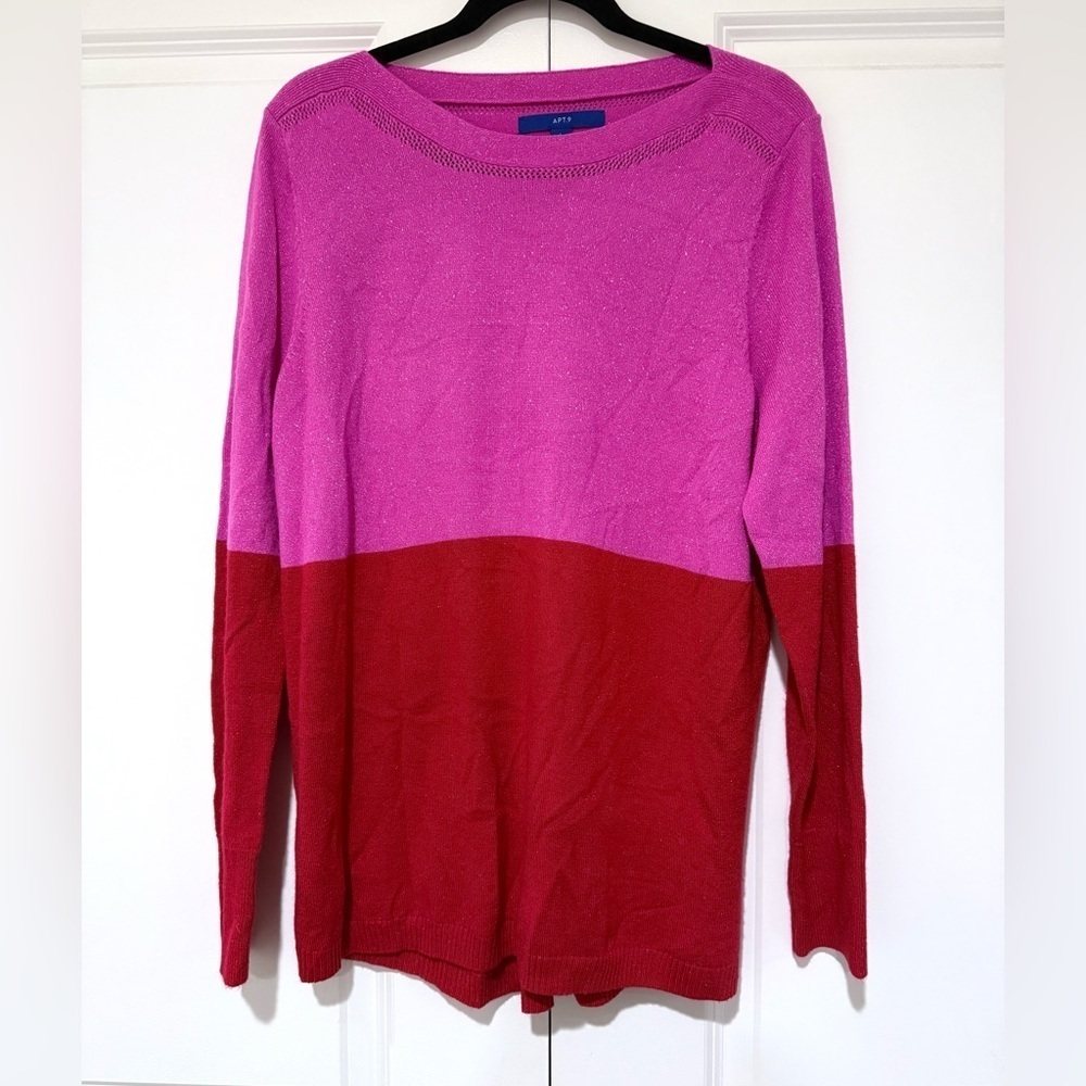Apt. 9 Vibrant Pink and Red color-block Knit metallic lightweight sweater